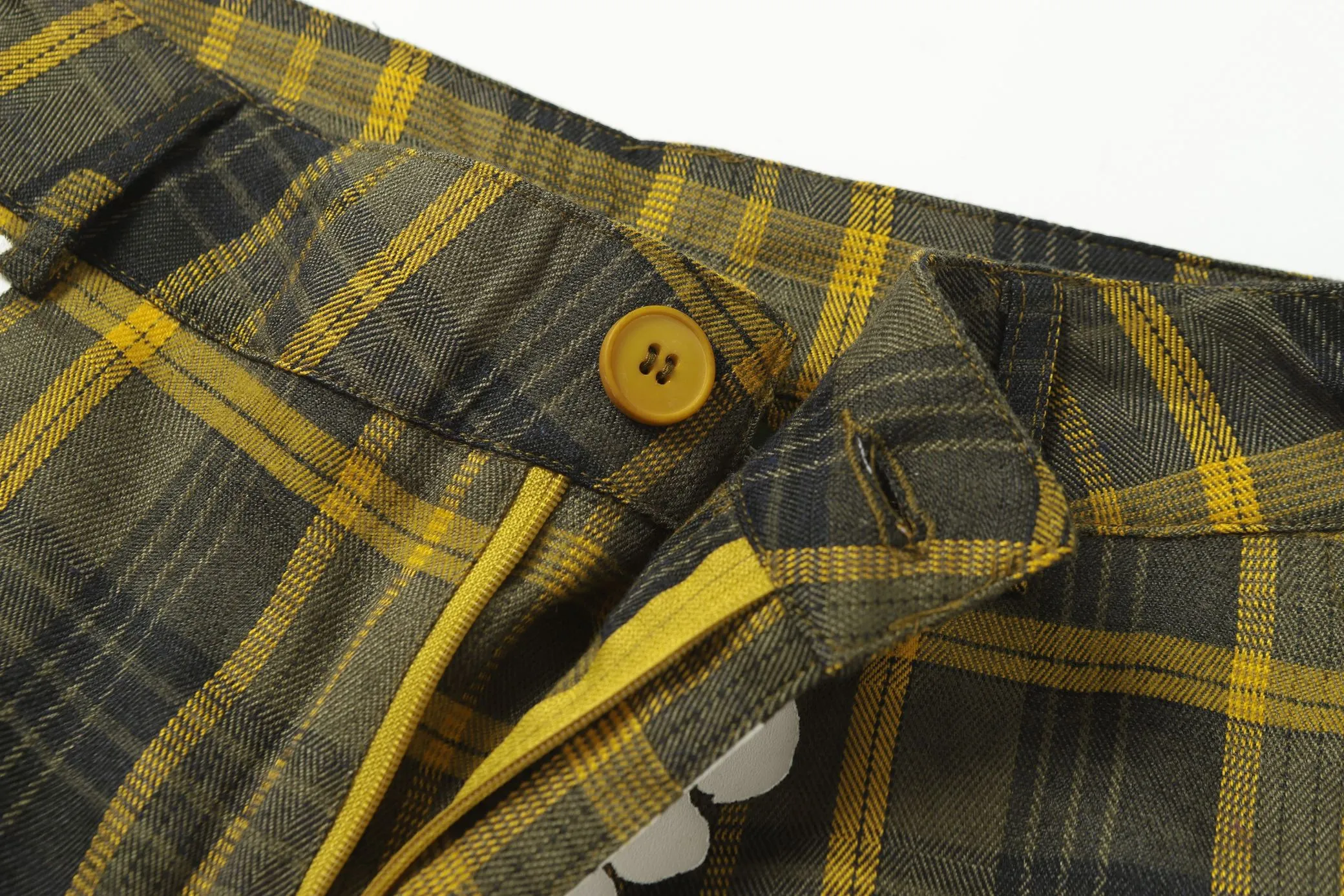 P126 8618 DENIM TEARS kapok European and American fashion brand high-quality plaid short-sleeved shirt set Color Red Gray Yellow Size S-XL